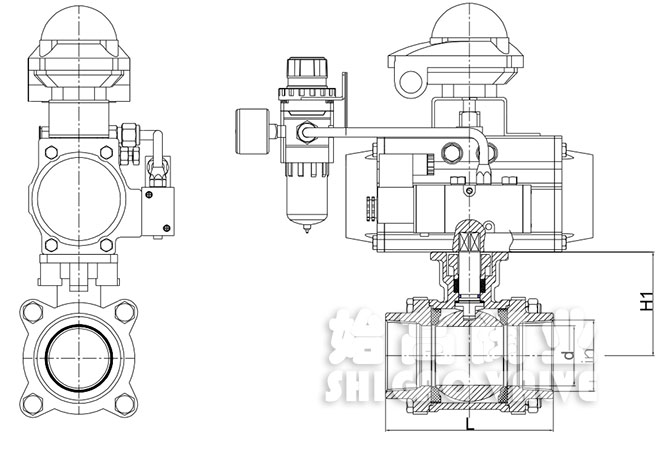 气动三片式内螺纹球阀尺寸图